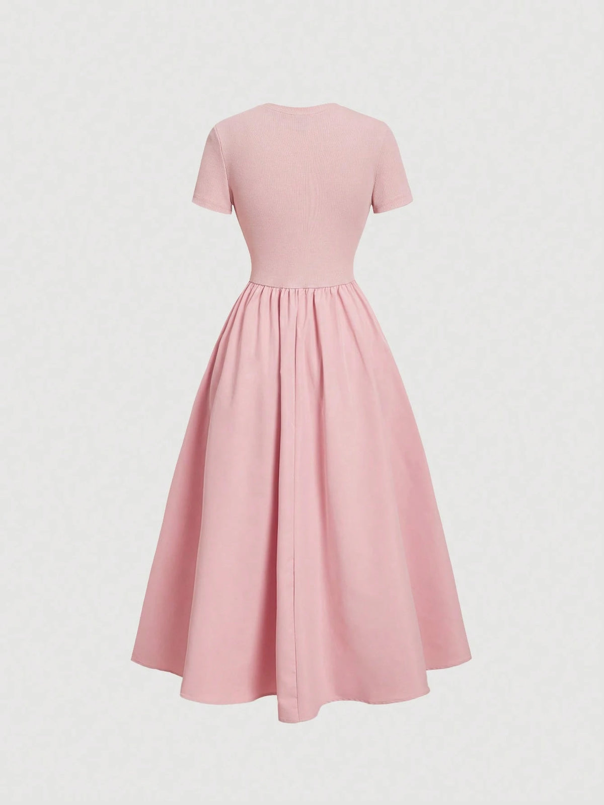 MOD Pink Fishbone Pattern Short Sleeve Mid-Length Dress,Office Outfits For Women,Casual,Vacation Dress,Boho,Work Clothes Women, Wedding Guest Dress