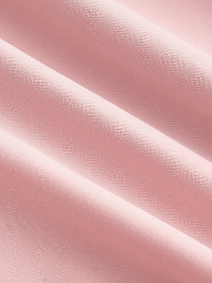 MOD Pink Fishbone Pattern Short Sleeve Mid-Length Dress,Office Outfits For Women,Casual,Vacation Dress,Boho,Work Clothes Women, Wedding Guest Dress