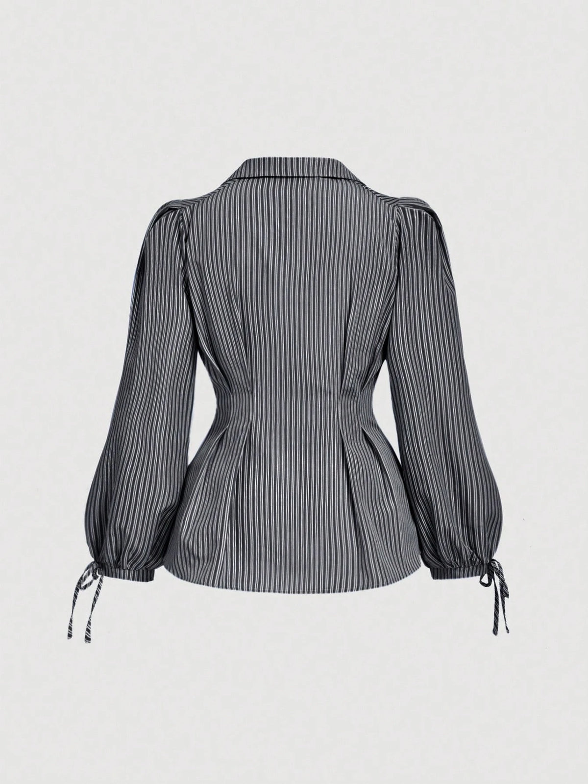 MOD Plus Size Women Elegant Striped Long Sleeve Shirt, Fitted Waist Puff Blouse, Suitable For Work And Casual Wear, Flattering Silhouette, Blouses, Curvy