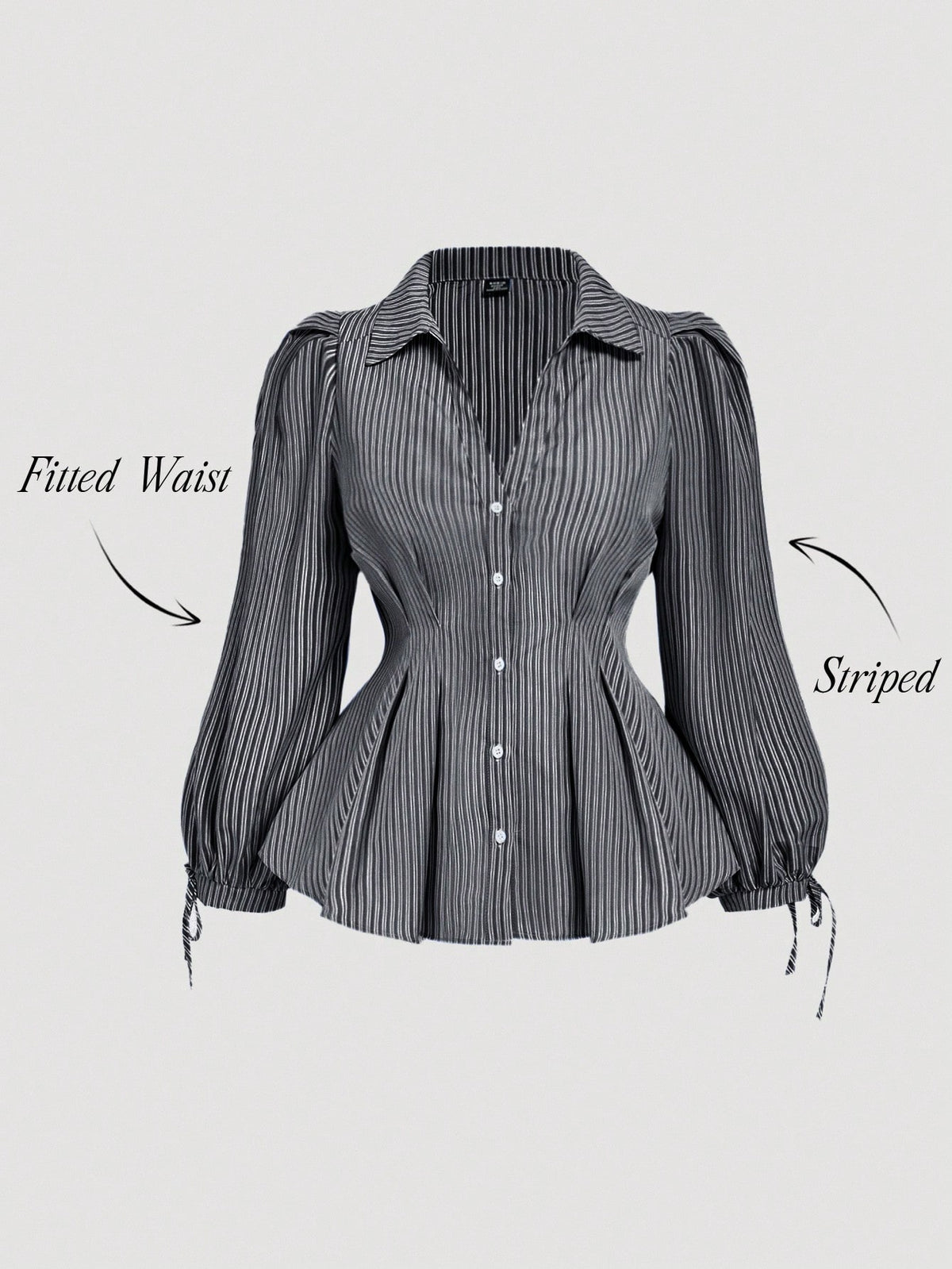 MOD Plus Size Women Elegant Striped Long Sleeve Shirt, Fitted Waist Puff Blouse, Suitable For Work And Casual Wear, Flattering Silhouette, Blouses, Curvy