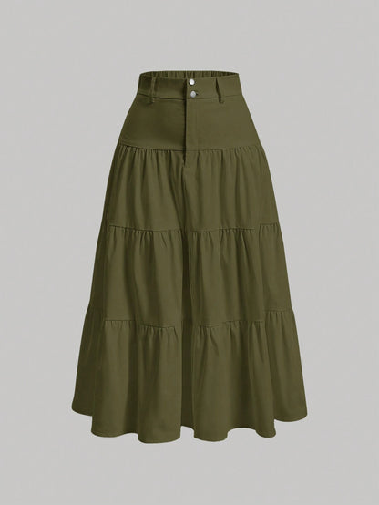 MOD Solid Layered Ruffle Hem Skirt