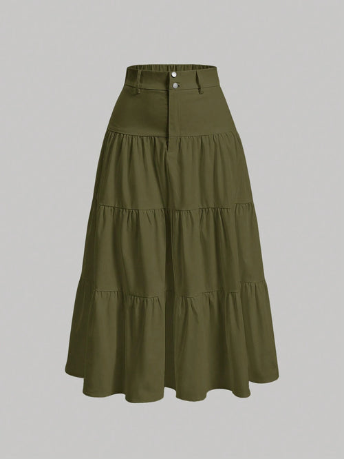 MOD Solid Layered Ruffle Hem Skirt