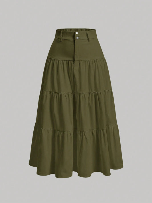 MOD Solid Layered Ruffle Hem Skirt