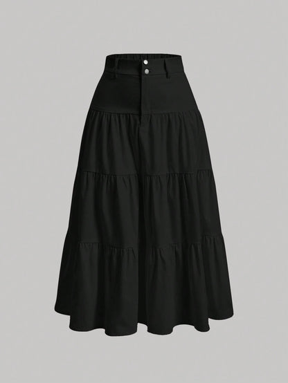 MOD Solid Layered Ruffle Hem Skirt