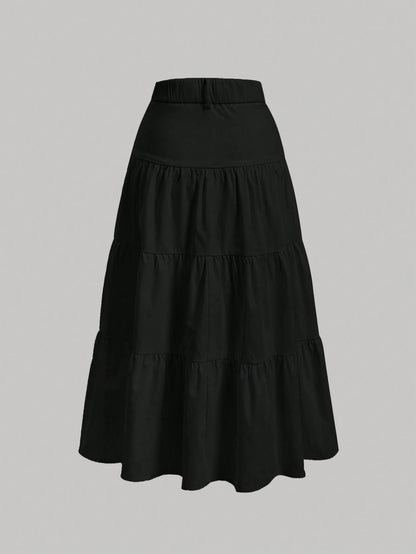 MOD Solid Layered Ruffle Hem Skirt
