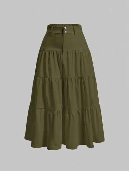 MOD Solid Layered Ruffle Hem Skirt