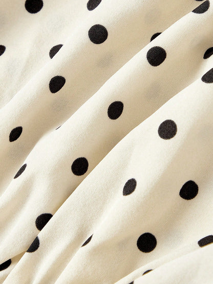 MOD Woman Chiffon Polka Dot Tie Shoulder Long Bell Sleeve Regular Black White Polka Dot Sweet Elegant Coquette Y2K Peplum Blouse Halloween Autumn