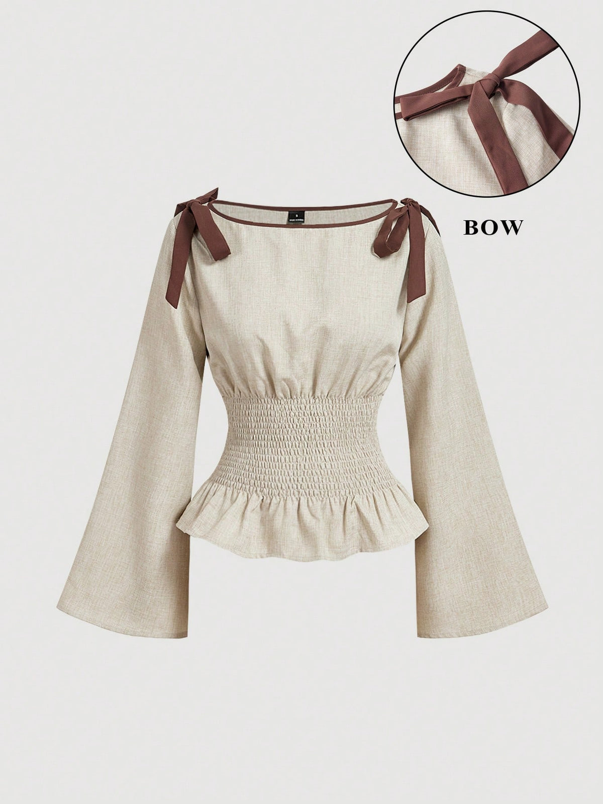 MOD Woman Chiffon Polka Dot Tie Shoulder Long Bell Sleeve Regular Black White Polka Dot Sweet Elegant Coquette Y2K Peplum Blouse Halloween Autumn