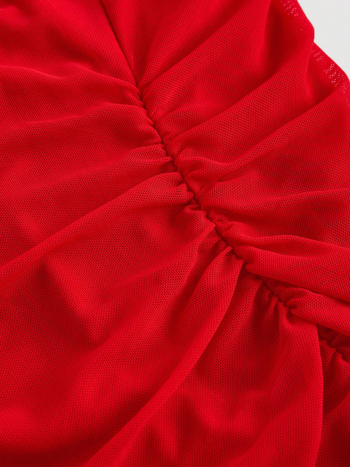 MOD Women Red Plunging Neckline Sash Waist Mesh Panel Midi Dress,Summer Dresses For Women