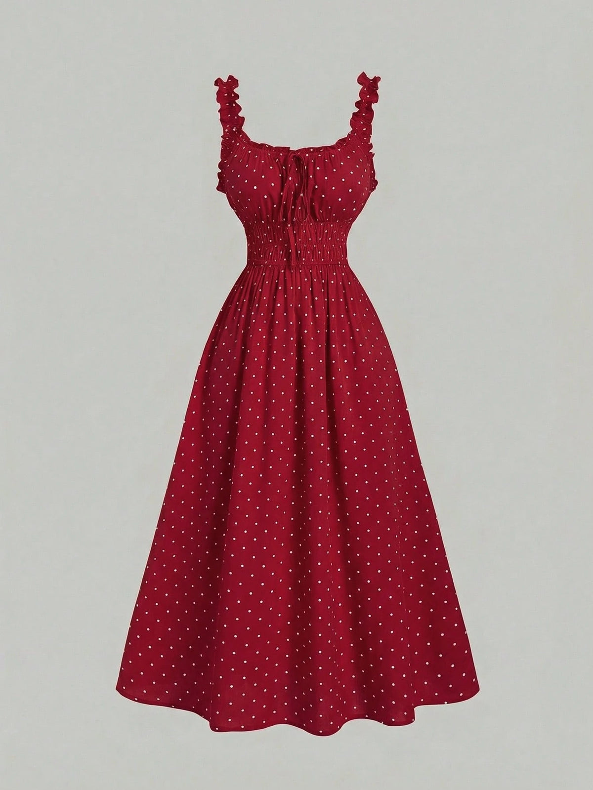 MOD Women's Sleeveless Red And White Polka Dot Bow Tie Ruched Dress,Vintage Summer Picnic Dress,Cottagecore Beach Holiday Vacation Tea Party Outfits