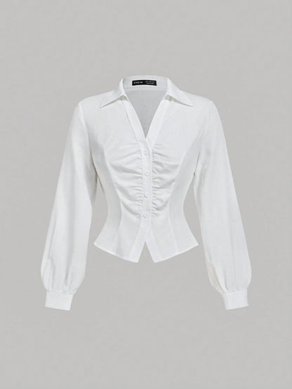 MOD Women's Slim-Fit Long-Sleeve Shirt With Front Pleats, Autumn For Women, Works For Women, Back To School