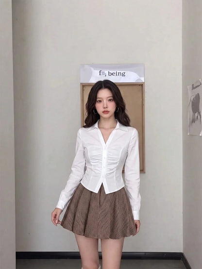 MOD Women's Slim-Fit Long-Sleeve Shirt With Front Pleats, Autumn For Women, Works For Women, Back To School