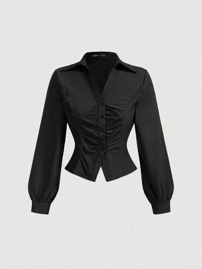MOD Women's Slim-Fit Long-Sleeve Shirt With Front Pleats, Autumn For Women, Works For Women, Back To School