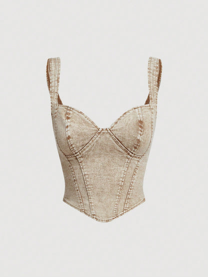 MOD Women'S Vintage Denim Crop Top Bustier
