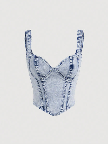 MOD Women'S Vintage Denim Crop Top Bustier