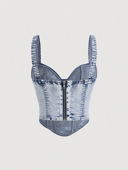 MOD Women'S Vintage Denim Crop Top Bustier