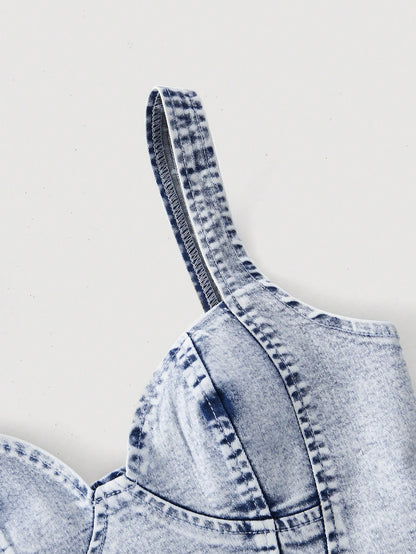 MOD Women'S Vintage Denim Crop Top Bustier