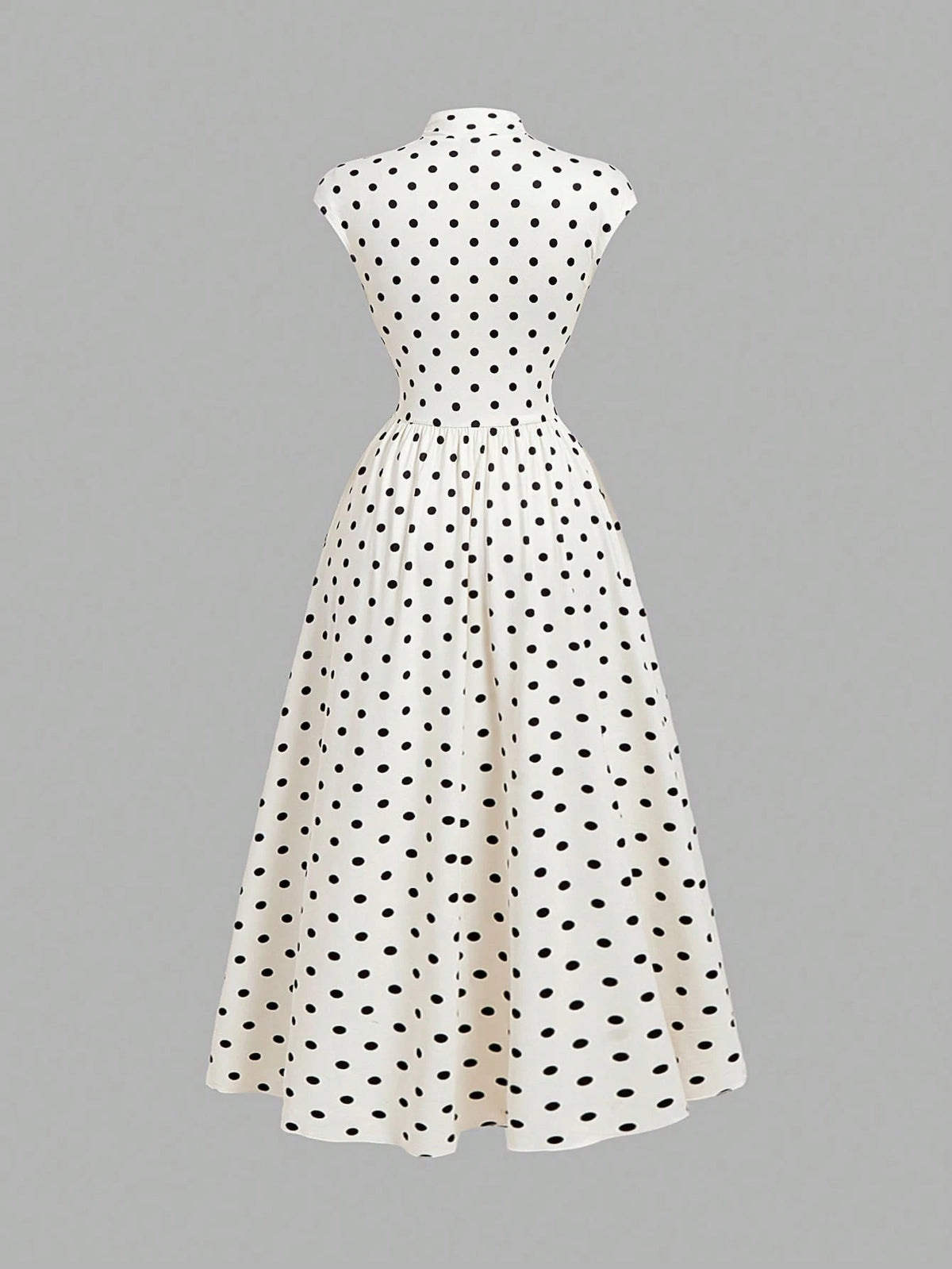 MOD Women's White And Black Polka Dot High Neck Long Knit Dress Stand-Up Collar Design Vintage Elegant 70s Bohemian Garden Brunch Vacation Summer