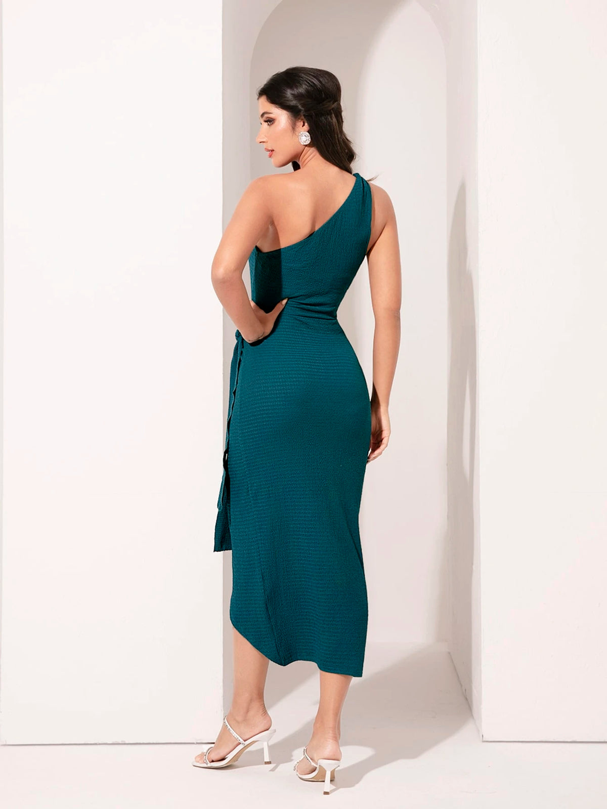 Modelyn One Shoulder Wrap Knot Side Dress Long Evening Dresses