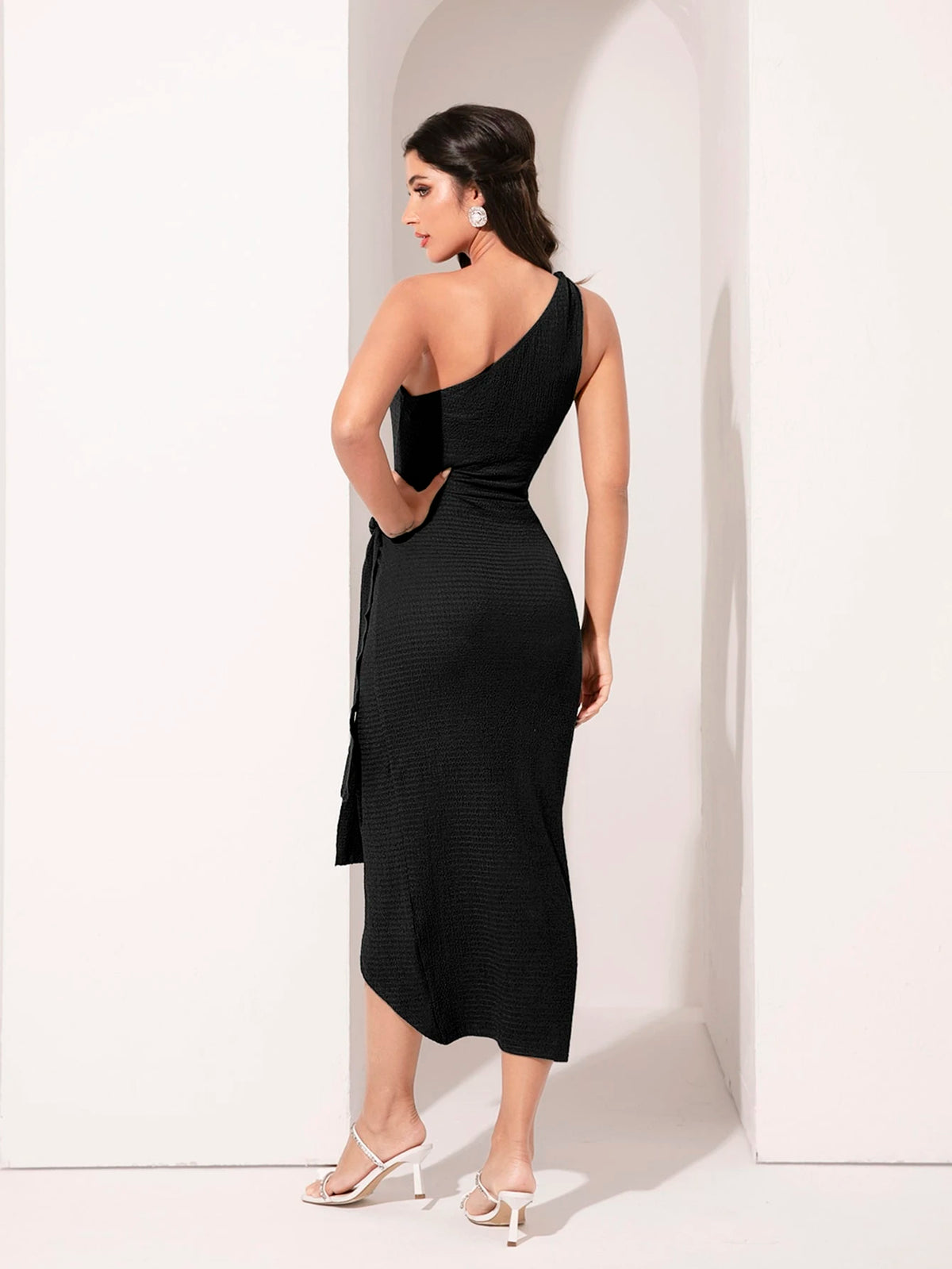 Modelyn One Shoulder Wrap Knot Side Dress Long Evening Dresses