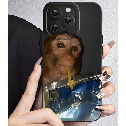 Monkey Sipping Caprisun Phone Case For IPhone17/ 16PROMAX/16PLUS/16PRO/16/15PROMAX/15PLUS/15PRO/15/14PROMAX/14PLUS/14PRO/14/13PROMAX/13PRO/13/12PROMAX/12PRO/12/11Promax/11Pro/11/Xsmax/11Promax/11Pro/1