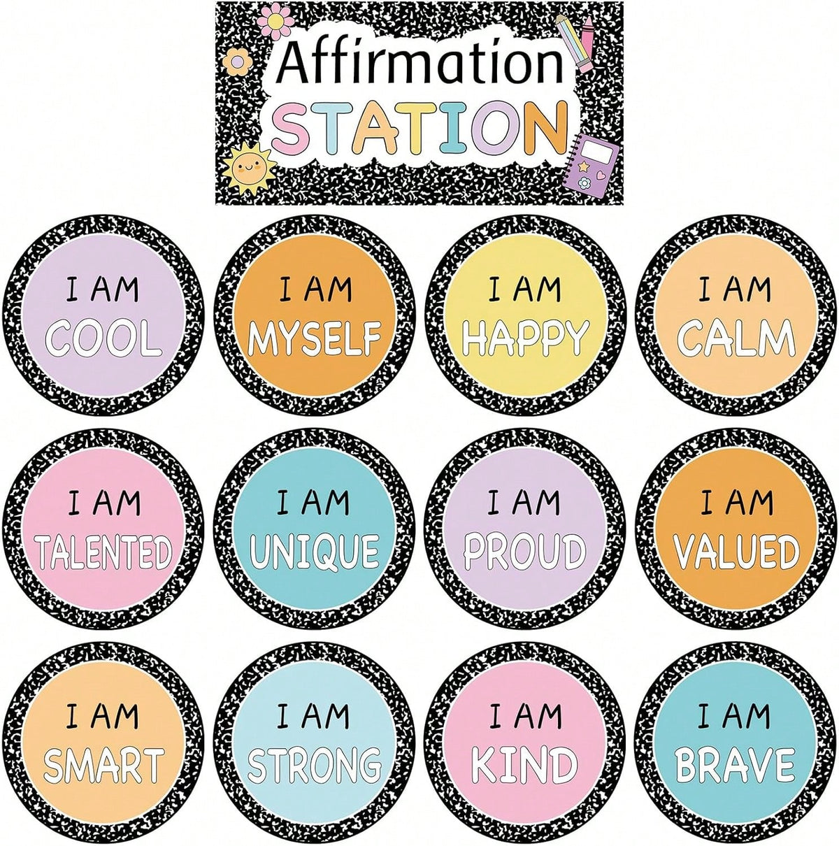 Mooliwe 21 Pcs Back To School Affirmation Station Bulletin Board Set Composition Motivational Posters Composition Notebook Classroom Decor Positive Bulletin Board Decoration For School Office Decor