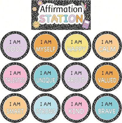 Mooliwe 21 Pcs Back To School Affirmation Station Bulletin Board Set Composition Motivational Posters Composition Notebook Classroom Decor Positive Bulletin Board Decoration For School Office Decor
