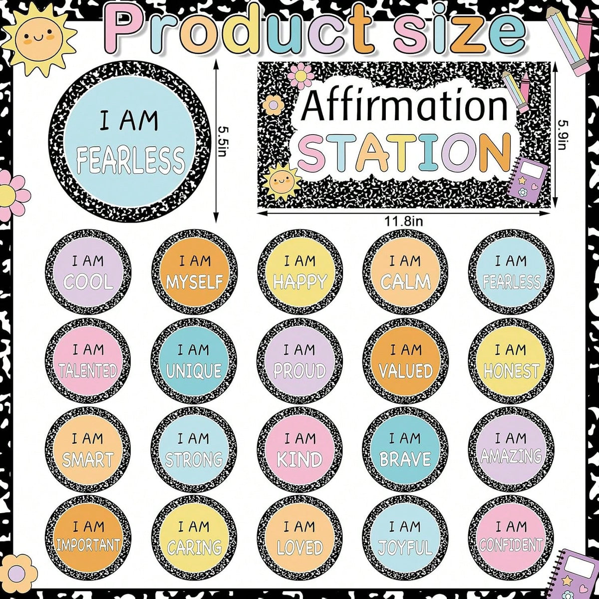 Mooliwe 21 Pcs Back To School Affirmation Station Bulletin Board Set Composition Motivational Posters Composition Notebook Classroom Decor Positive Bulletin Board Decoration For School Office Decor