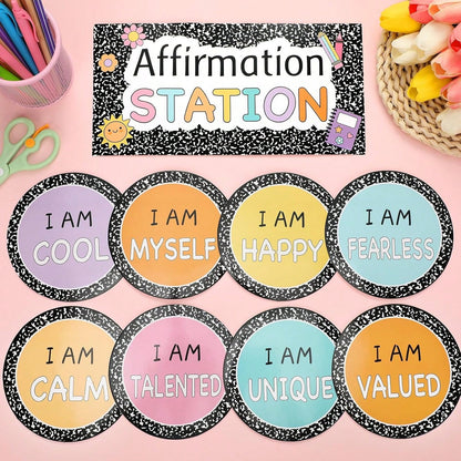 Mooliwe 21 Pcs Back To School Affirmation Station Bulletin Board Set Composition Motivational Posters Composition Notebook Classroom Decor Positive Bulletin Board Decoration For School Office Decor