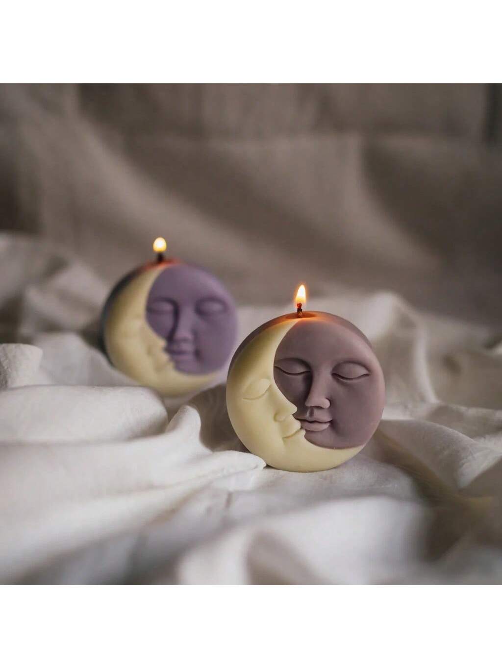 Moon & Sun Face Candle Silicone Molds, DIY Handmade Soap & Candle Making Craft Supplies