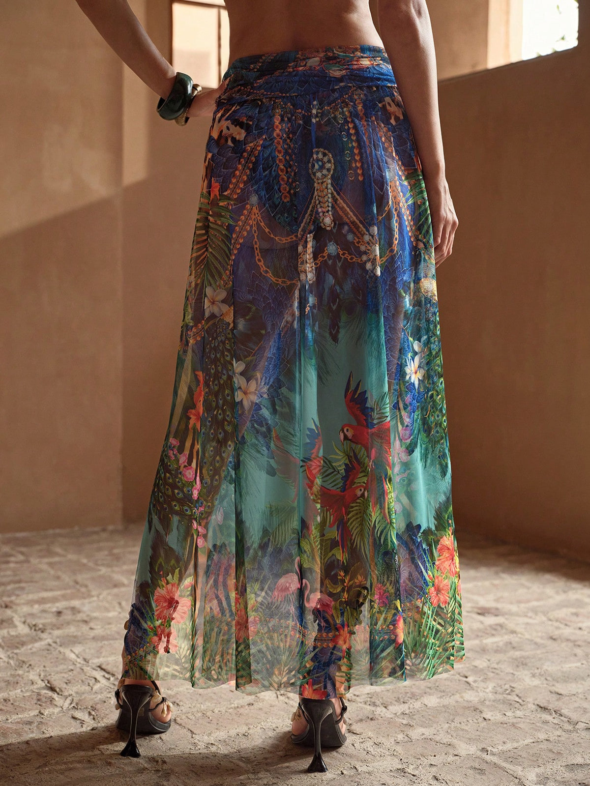 MOTF PREMIUM MULTICOLOR PRINTED LUXURY PRINTED MESH SWIMSUIT COVER-UP SKIRT