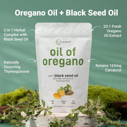 [Mother's Day Gift For Mom]Daily Oil Of Oregano & Black Seed Oil Softgels| 2 In 1 Herbal Formula With Standardized 4X Strength Carvacrol & Thymoquinone| For Daily Routine & Wellness Support