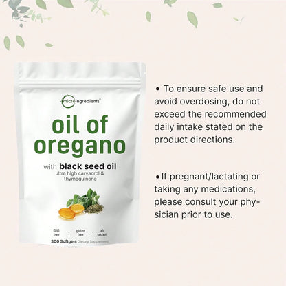 [Mother's Day Gift For Mom]Daily Oil Of Oregano & Black Seed Oil Softgels| 2 In 1 Herbal Formula With Standardized 4X Strength Carvacrol & Thymoquinone| For Daily Routine & Wellness Support