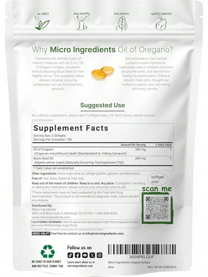 [Mother's Day Gift For Mom]Daily Oil Of Oregano & Black Seed Oil Softgels| 2 In 1 Herbal Formula With Standardized 4X Strength Carvacrol & Thymoquinone| For Daily Routine & Wellness Support