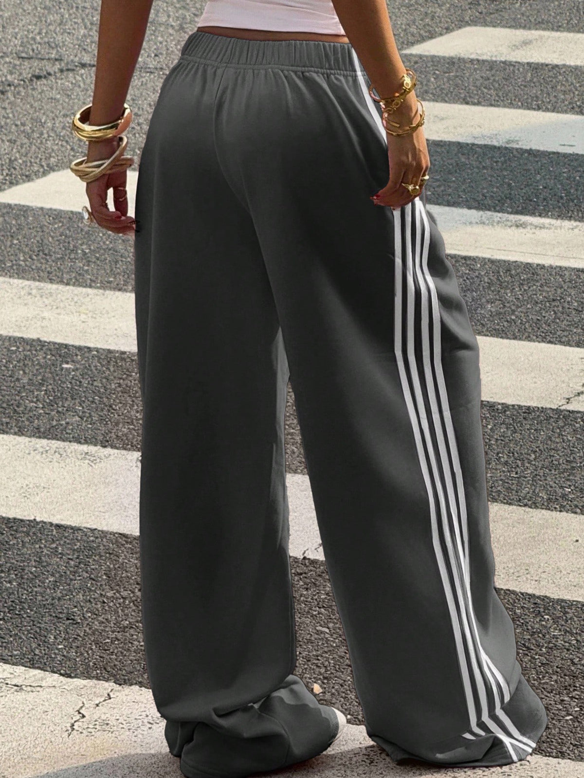 Muchica Dark Grey Knit Casual Wide Leg Pants, Sporty Women Sweatpants Streetwear Loose Palazzo Women,Fall,Fall Clothes For Women,Winter
