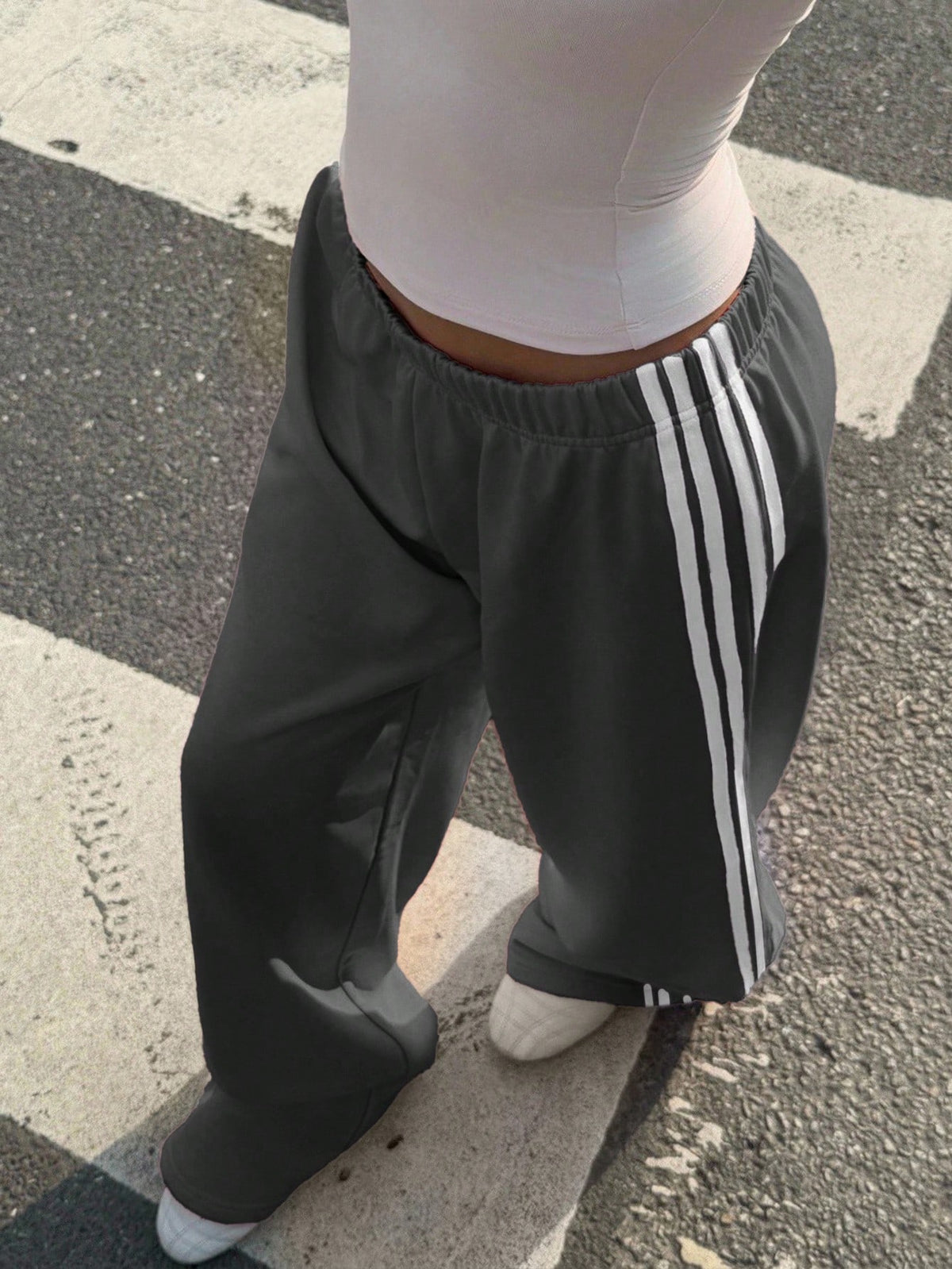 Muchica Dark Grey Knit Casual Wide Leg Pants, Sporty Women Sweatpants Streetwear Loose Palazzo Women,Fall,Fall Clothes For Women,Winter