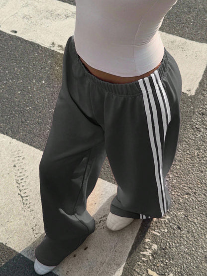 Muchica Dark Grey Knit Casual Wide Leg Pants, Sporty Women Sweatpants Streetwear Loose Palazzo Women,Fall,Fall Clothes For Women,Winter