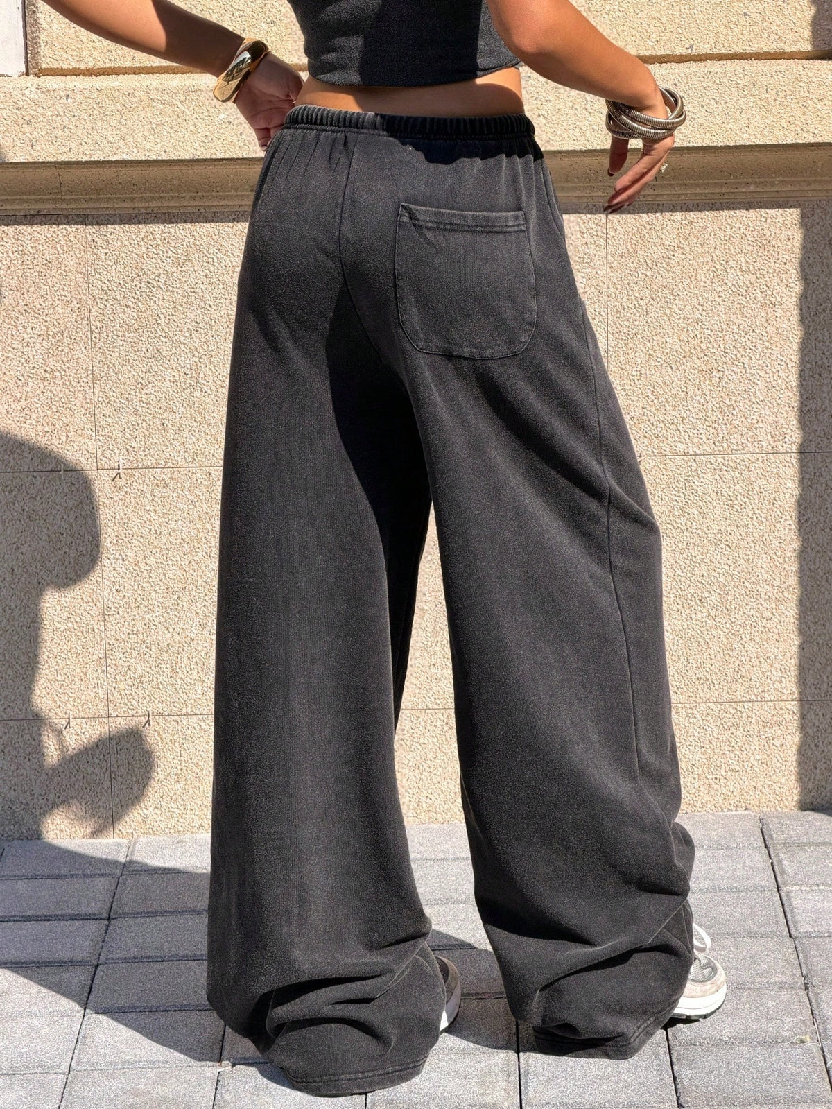 Muchica Women's Casual Low-Rise Straight-Leg Sweatpants,Retro Washed Wide-Leg Pants,Drawstring Black Pants For Winter Date,Cotton Sportswear, Pants