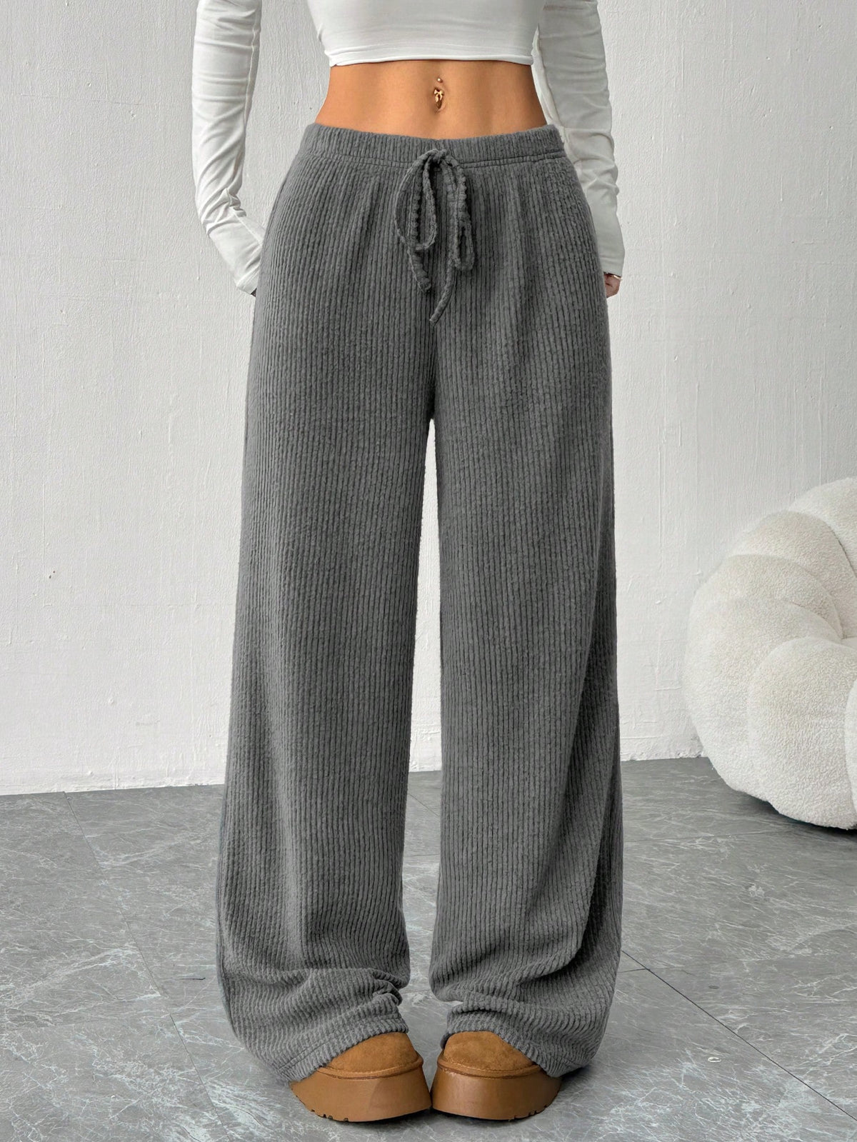 Muchica Women's Casual Low-Rise Straight-Leg Sweatpants,Retro Washed Wide-Leg Pants,Drawstring Black Pants For Winter Date,Cotton Sportswear, Pants