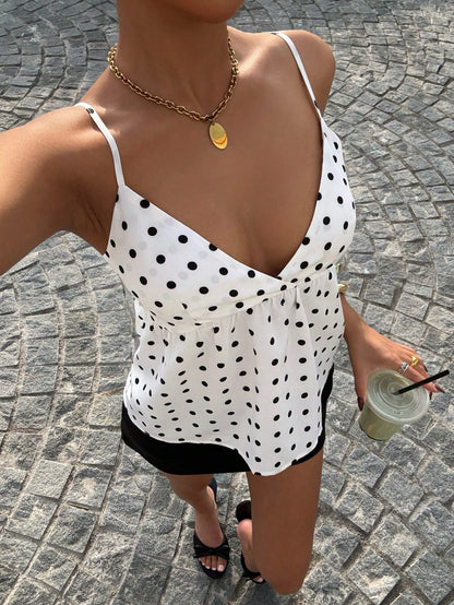 Muchica Women's Casual Vacation Polka Dot Camisole For Going Out, Streetwear, Y2K, Spring/Summer