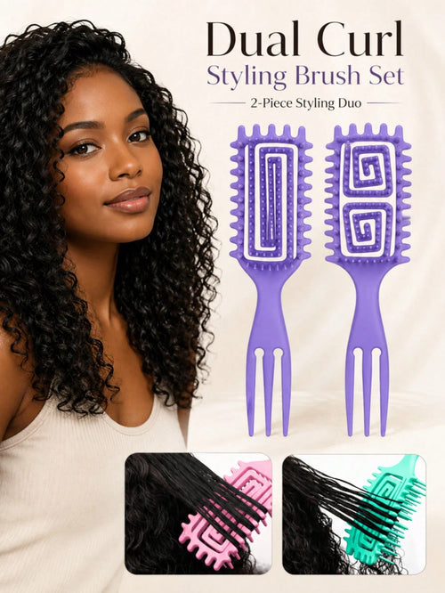 Multi-Color Curly Hair Styling Comb, 2 Spiral Design Curl Definition Detangling Combs, Round Head Pin Comb, Flexible Open Back Design, With 3-Tooth Tail Comb, Suitable For Wet/Dry Hair, Wavy/Curly/Coi