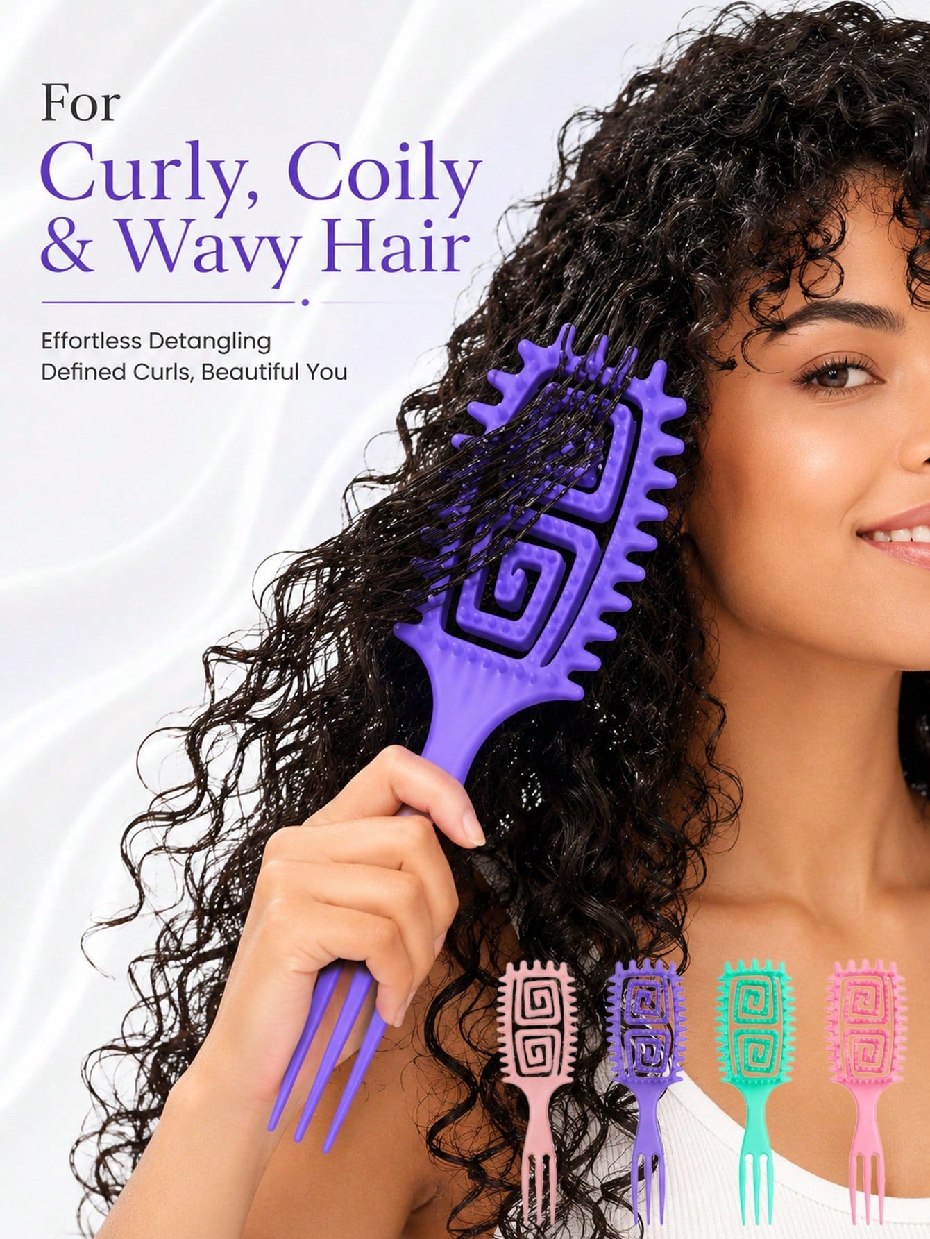 Multi-Color Curly Hair Styling Comb, 2 Spiral Design Curl Definition Detangling Combs, Round Head Pin Comb, Flexible Open Back Design, With 3-Tooth Tail Comb, Suitable For Wet/Dry Hair, Wavy/Curly/Coi
