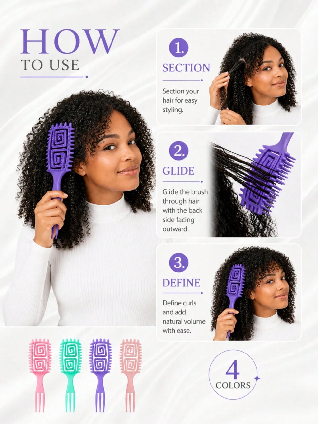 Multi-Color Curly Hair Styling Comb, 2 Spiral Design Curl Definition Detangling Combs, Round Head Pin Comb, Flexible Open Back Design, With 3-Tooth Tail Comb, Suitable For Wet/Dry Hair, Wavy/Curly/Coi