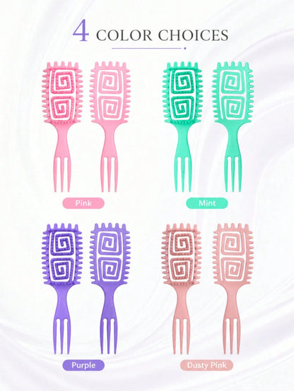 Multi-Color Curly Hair Styling Comb, 2 Spiral Design Curl Definition Detangling Combs, Round Head Pin Comb, Flexible Open Back Design, With 3-Tooth Tail Comb, Suitable For Wet/Dry Hair, Wavy/Curly/Coi