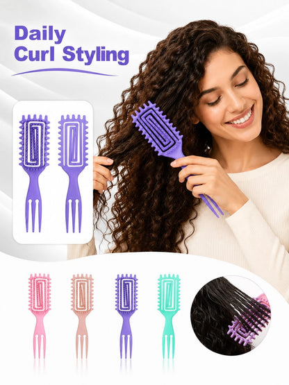 Multi-Color Curly Hair Styling Comb, 2 Spiral Design Curl Definition Detangling Combs, Round Head Pin Comb, Flexible Open Back Design, With 3-Tooth Tail Comb, Suitable For Wet/Dry Hair, Wavy/Curly/Coi