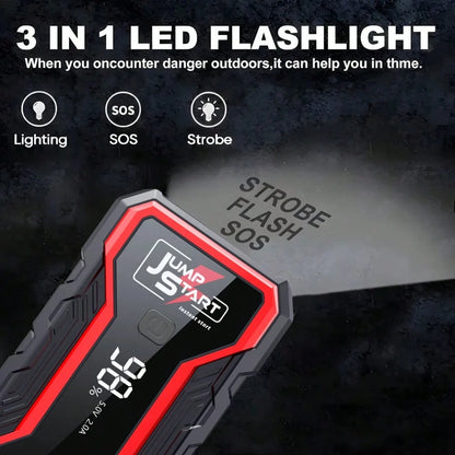 Multifunctional Car Emergency Start Power Supply, Portable Car Battery Starter, Digital Display, Suitable For Small Cars Or Trucks, LED Emergency Light, Outdoor Car Emergency Tools