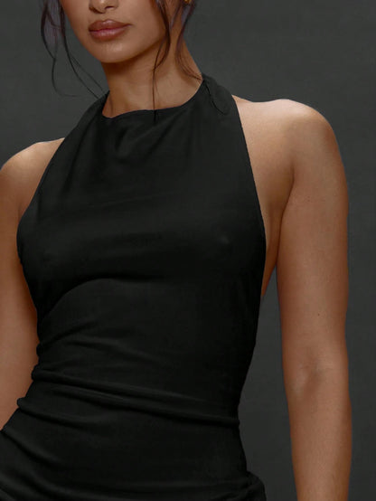 MUSERA Bodycon Halterneck Backless Mini Dress Going Out Everyday Night Out Sexy Streetwear Party Chic Valentines Elegant