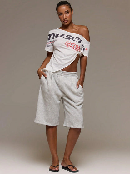 MUSERA ESSENTIALS Loose Fit Elasticated Waist Sweat Jorts Long Shorts Cute Everyday Basics Sexy Daily Spring Summer Essential