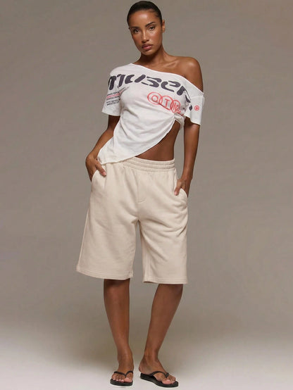 MUSERA ESSENTIALS Loose Fit Elasticated Waist Sweat Jorts Long Shorts Cute Everyday Basics Sexy Daily Spring Summer Essential