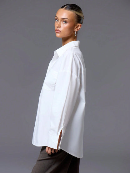 MUSERA Oversized Basic Smart Casual Button Up Shirt Old Money Vacation Everyday Airport Holiday Beach Office Cover Up Back To School Work White Autumn